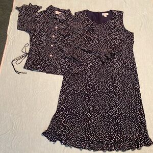 Appleseed’s Womens 16W navy and white polka dot sleeveless dress with jacket